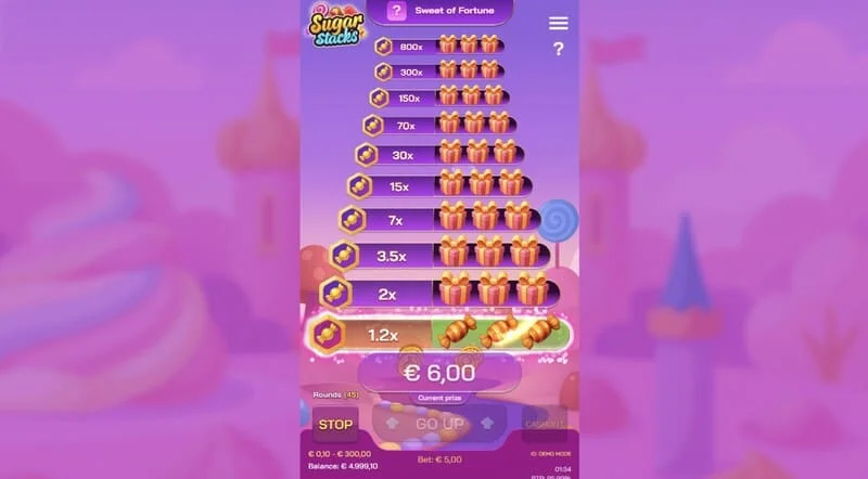 Sugar Stacks - বর্তমান ফ্লোর এবং মাল্টিপ্লায়ার কাউন্টারের হাইলাইট সহ বিজয়ী পদক্ষেপ